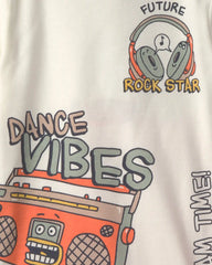 Boys 'Dance Vibes' 100% Cotton 4-Piece Pajama Set - Ivory/Orange