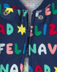 Baby 1-Piece 'Feliz Navidad' Christmas 100% Cotton Snug Fit Footed Pajama - Navy Blue