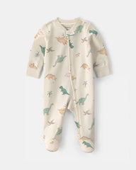 Baby Dinosaur 100% Cotton 2-Way Zip Sleep & Play Pajamas - Ivory