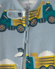 Baby Boy 1-Piece Snow Truck 2-Way Zip DreamPlush Snug Fit Footed Pajama - Blue