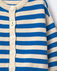 Toddler Girl Button-Down Cardigan in Stripes - Royal Blue/Cream