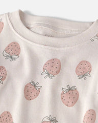 Baby Girl 2-Piece Organic Cotton Ribbed Pajama Set in Strawberry Print