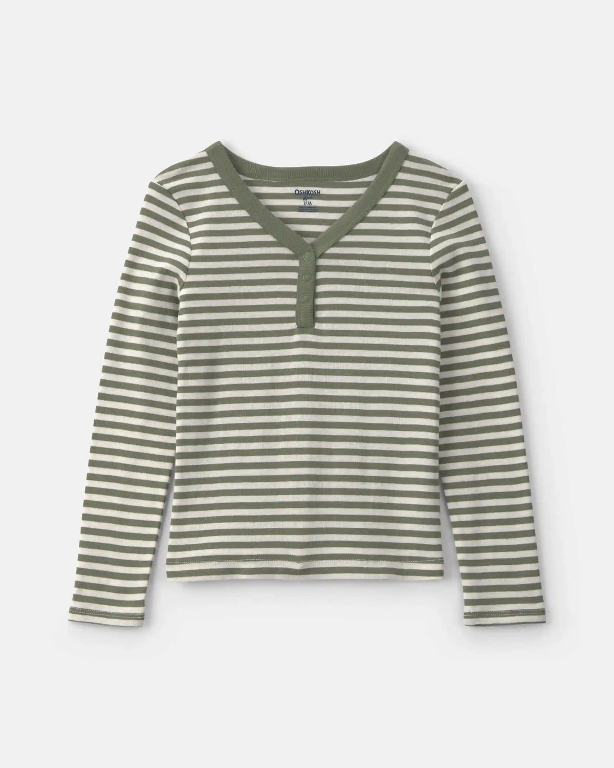 Girls Striped Long-Sleeve Rib Top - Green/White