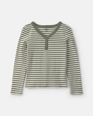 Girls Striped Long-Sleeve Rib Top - Green/White