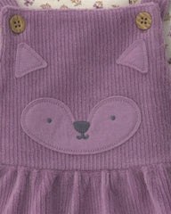 Baby Girl 2-Piece Fox Velvety Long-Sleeve Dress Set - Purple/Cream