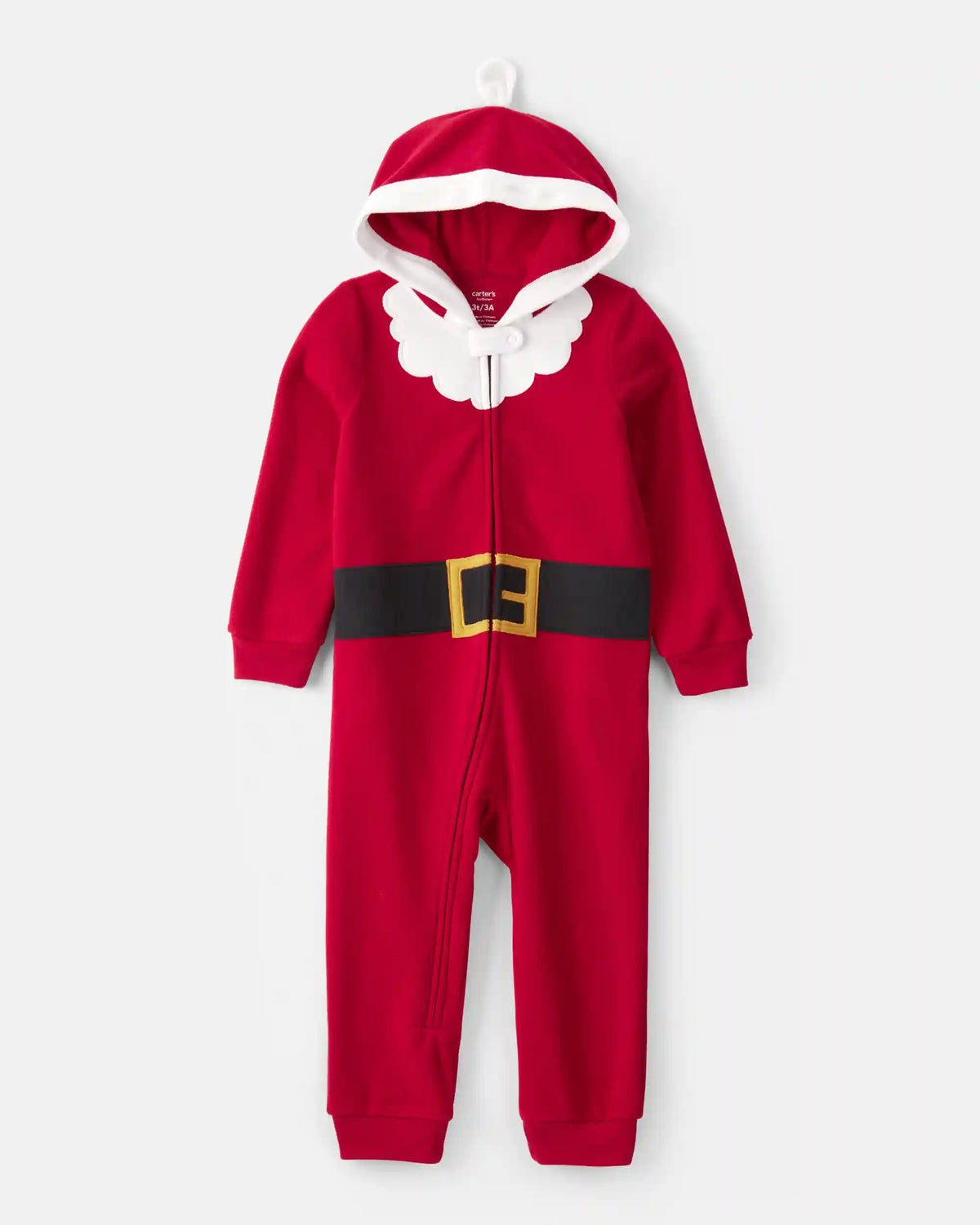 Toddler Santa Fleece Hooded Zip-Up 1-Piece Pajama Jumpsuit - Red