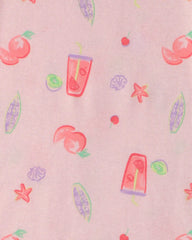 Girls 'Sunrise Club' Fruit 100% Cotton 4-Piece Pajama Set - Pink