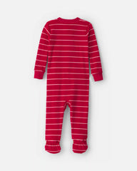 Toddler Boy 1-Piece Moose Striped DreamPlush Snug Fit Footed Pajama - Red