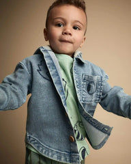 Toddler Denim Hooded Jacket in Avenue Wash - Blue/Heather Grey