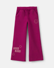 Girls Heart Fleece Wide-Leg Active Pants - Burgundy