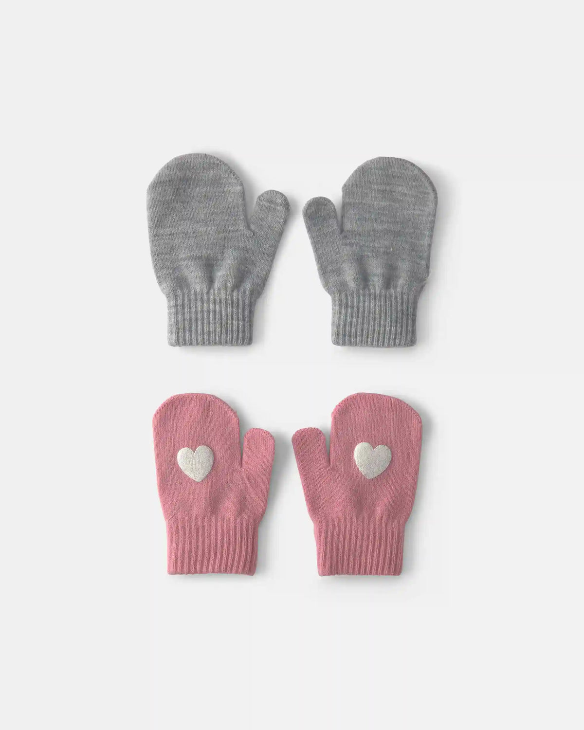 Toddler Girl 2-Pack Heart Mittens - Pink/Grey