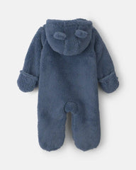 Baby Boy Bear Teddy Fleece Long-Sleeve Jumpsuit - Blue
