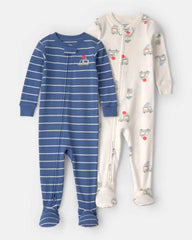 Baby 2-Pack Ice Cream Truck 100% Cotton Snug Fit 1-Piece Pajama - Blue/Ivory