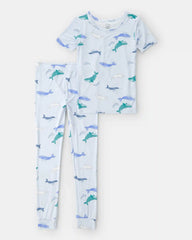Boys Whale PurelySoft Short-Sleeve Snug Fit 2-Piece Pajama Set - Blue