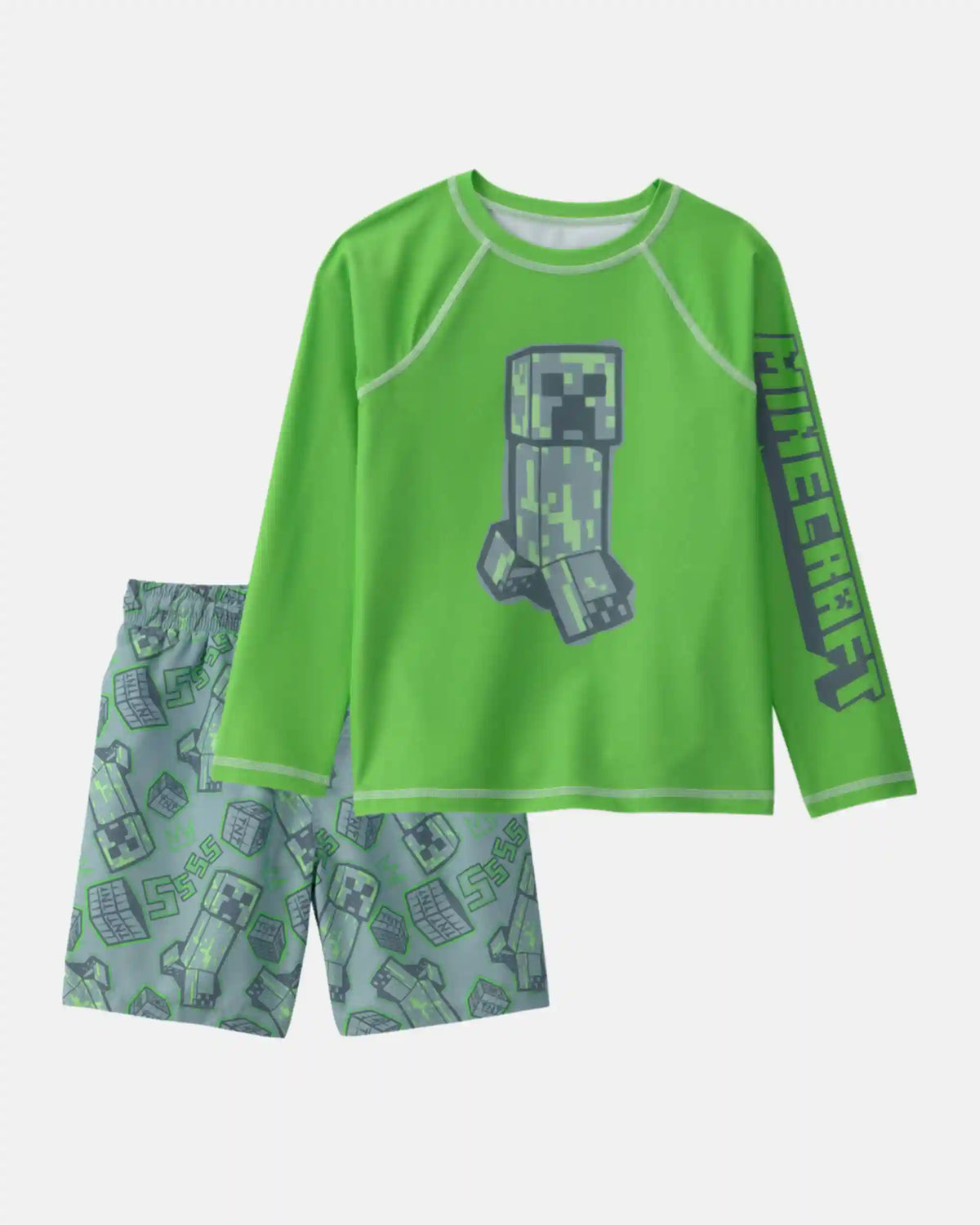 Boys 2-Piece Minecraft® Rashguard & Swim Trunk Set - Green