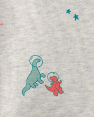 Toddler Boy Space Dino French Terry Hoodie - Grey