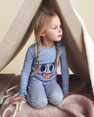 Toddler Girl 4-Piece Monster 100% Cotton Snug Fit Pajama Set - Blue/Cream