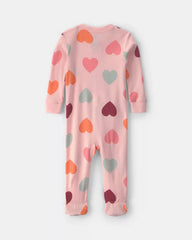 Toddler Girl 1-Piece Hearts 100% Cotton Snug Fit Footed Pajama - Pink