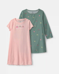 Girls 2-Pack Butterfly Night Gowns - Pink/Green