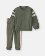 Toddler Boy 2-Piece 'MVP' French Terry Long-Sleeve Top & Pant Set - Olive Green