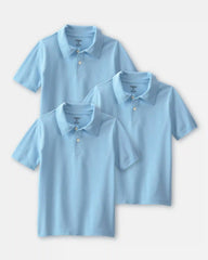 Boys 3-Pack Uniform Piqué Polo Shirts - Light Blue