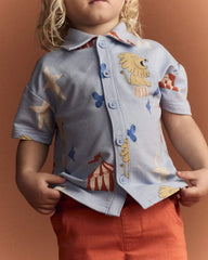 Toddler Boy Button-Down Short-Sleeve Shirt in Circus Print - Blue