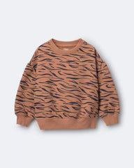 Toddler Balloon-Sleeve Pullover Sweatshirt in Tiger Print - Brown