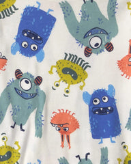 Boys 4-Piece Monster 100% Cotton Snug Fit Pajama Set - Blue
