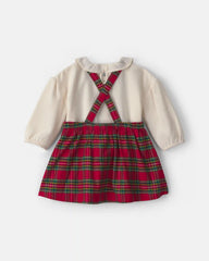 Baby Girl 3-Piece Plaid Christmas Long-Sleeve Dress Set - Red/Cream