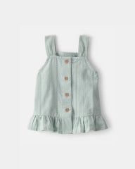 Baby Girl Button-Down Peplum Tank Top - Green