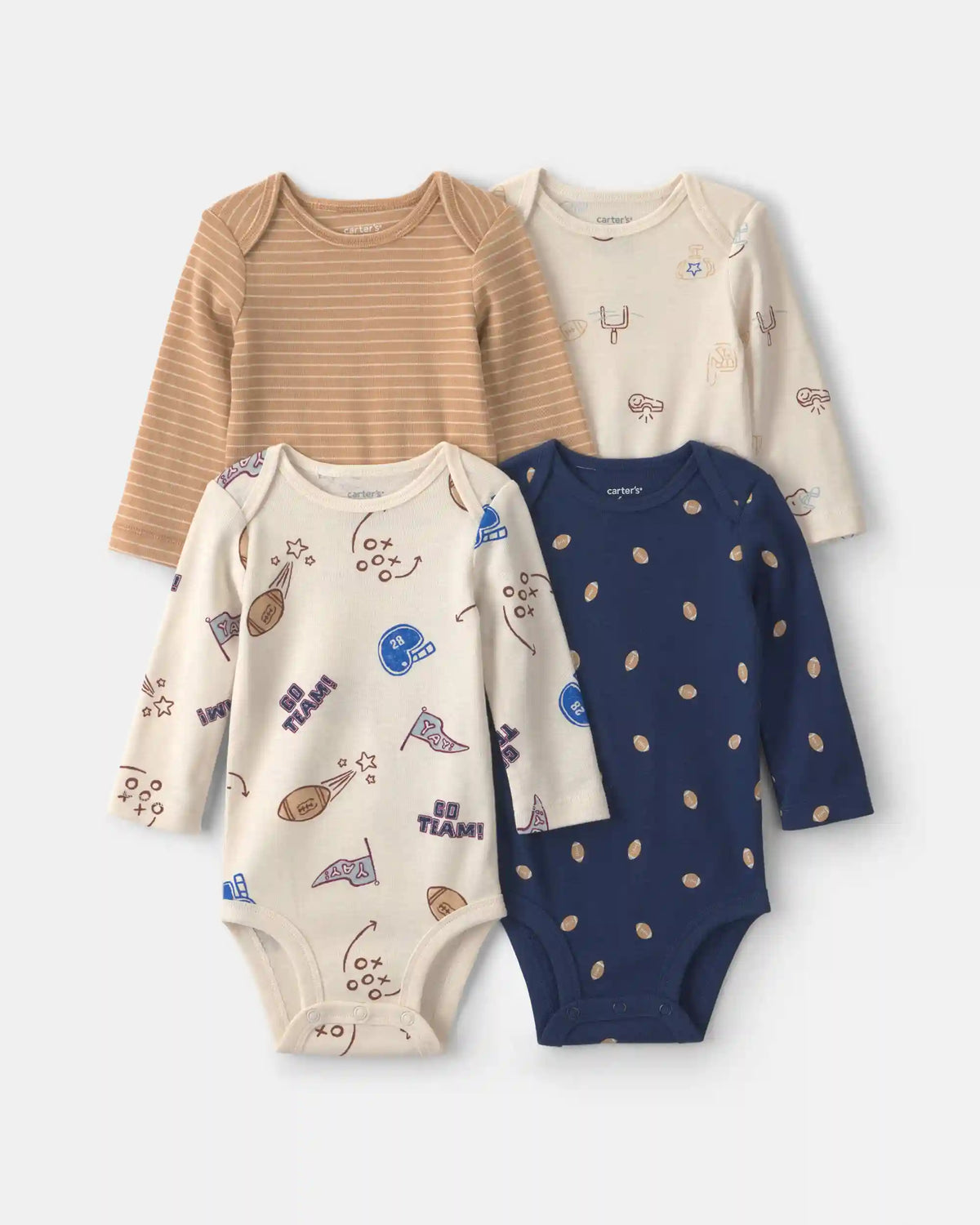 Baby Boy 4-Pack Football Long-Sleeve Multipack Bodysuits