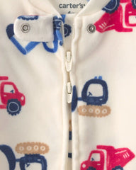 Baby Boy Construction 2-Way Zip DreamPlush Sleep & Play Pajamas - Cream