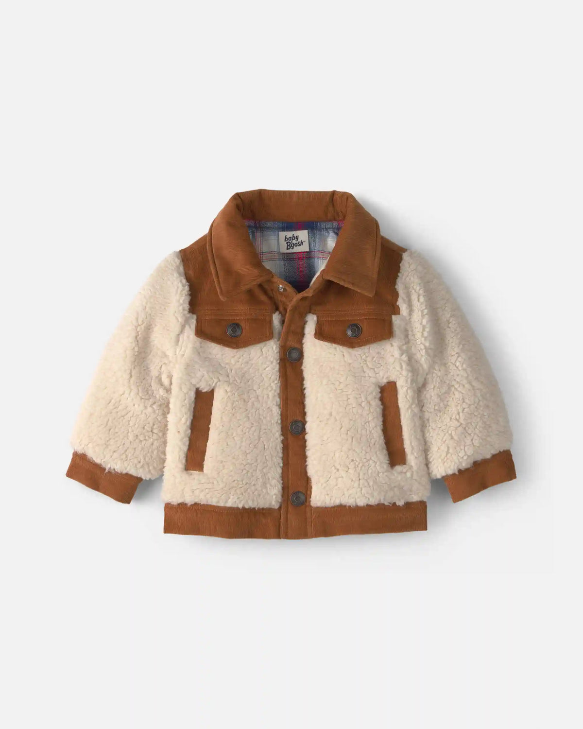Baby Boy Color Block Teddy Fleece Jacket - Khaki/Cream