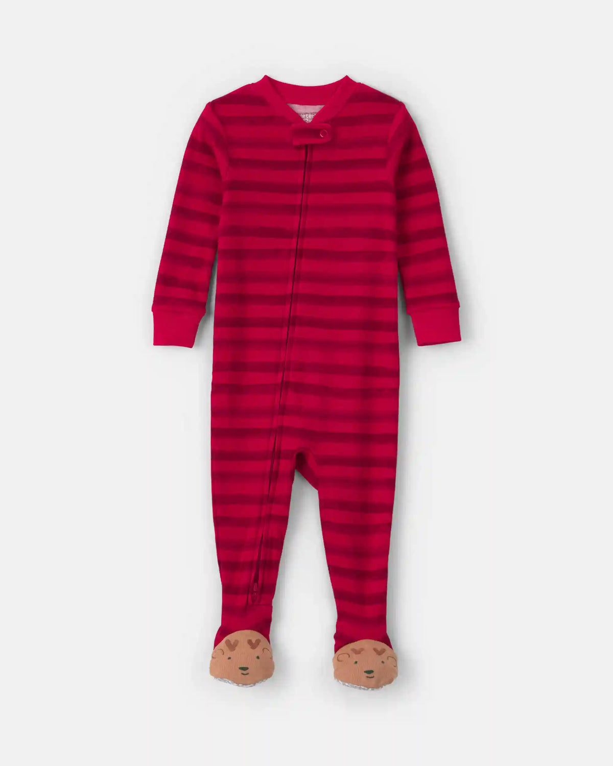 Baby 1-Piece Striped Reindeer 2-Way Zip 100% Cotton Snug Fit Footed Pajama - Red