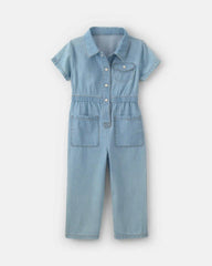 Toddler Girl Short-Sleeve Denim Jumpsuit - Light Wash