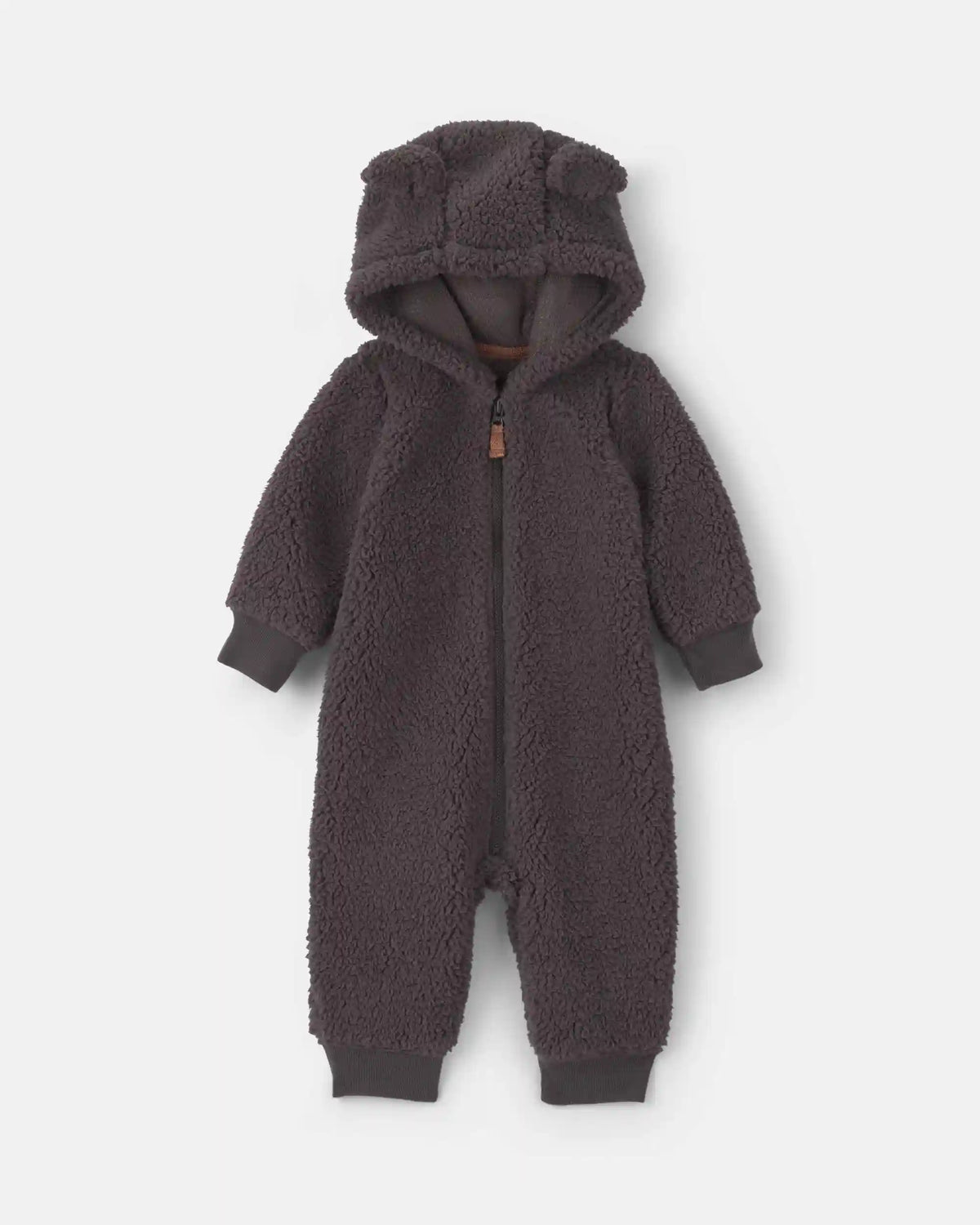 Baby Boy Dog Teddy Fleece Long-Sleeve Jumpsuit - Grey
