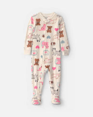 Toddler Girl 1-Piece Pets DreamPlush Snug Fit Footed Pajama - Cream