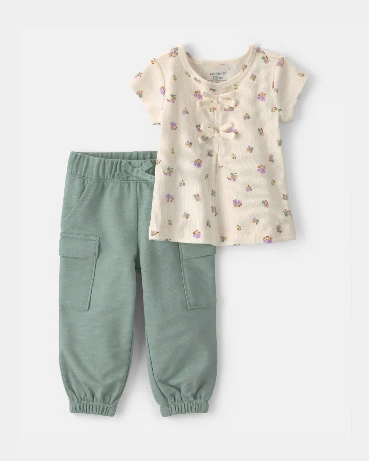 Baby Girl 2-Piece Floral French Terry Top & Pant Set - Green/Ivory