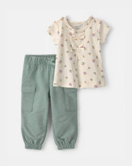 Baby Girl 2-Piece Floral French Terry Top & Pant Set - Green/Ivory