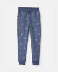 Girls Floral Drawstring Knit Joggers - Blue