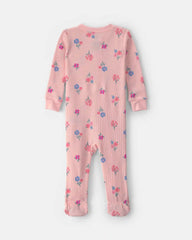 Toddler Girl 1-Piece Floral Thermal Waffle Knit Footed Pyjama - Pink