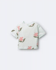 Toddler Girl Rolled Cuff Tee in Floral Print - Light Green