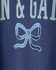 Girls 'Fun & Games' Bow French Terry Top - Navy Blue