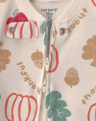 Baby 1-Piece Thanksgiving 2-Way Zip 100% Cotton Snug Fit Footed Pajama - Cream
