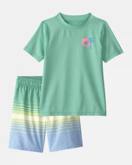 Boys 2-Piece Palm Tree Rashguard & Swim Trunk Set - Green