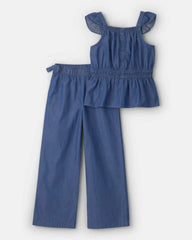 Girls 2-Piece Chambray Top & Pant Set - Dark Wash