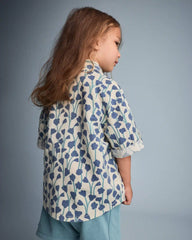 Toddler Boy Button-Down Short-Sleeve Shirt in Wildflower Print - Cream