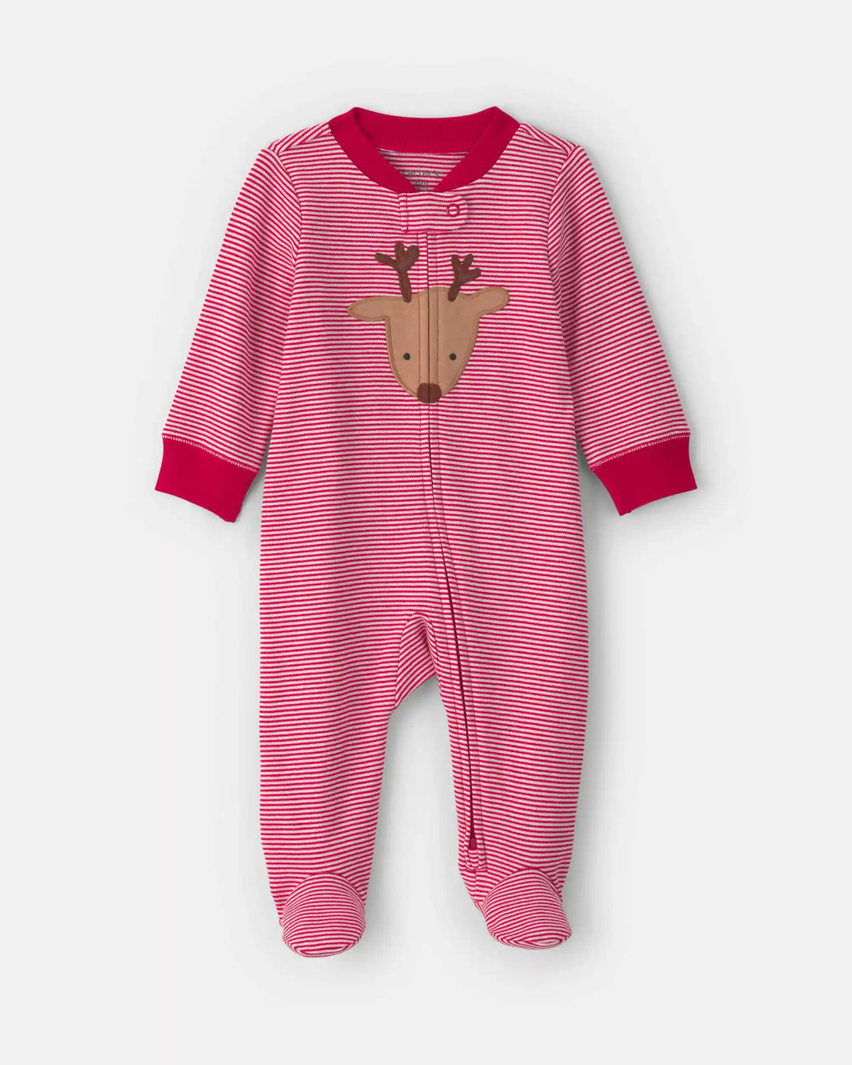 Baby Reindeer 100% Cotton 2-Way Zip Sleep & Play Pajamas - Red