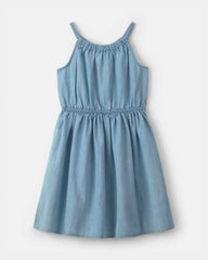 Girls Denim Chambray Dress - Light Wash