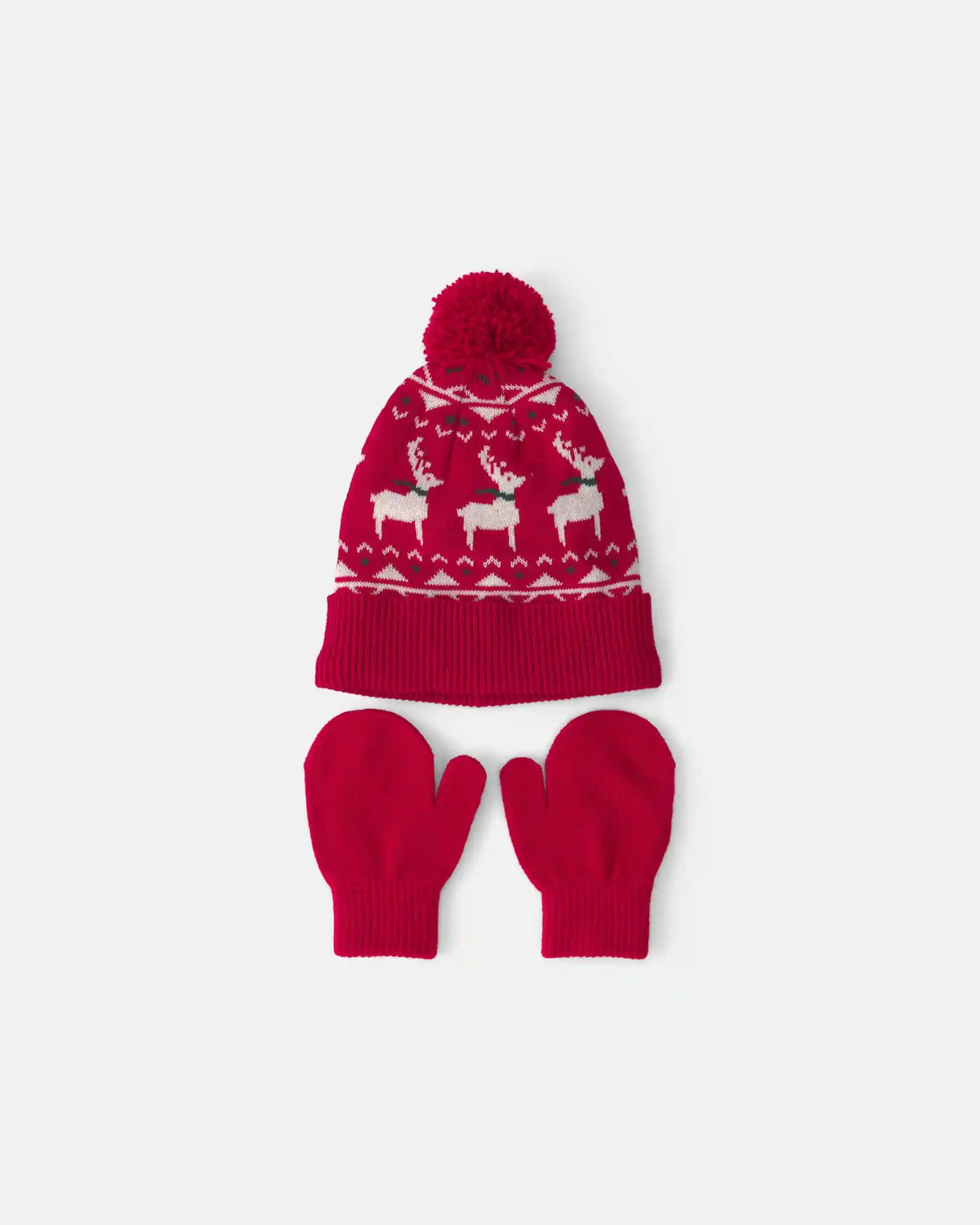 Baby 2-Piece Fair Isle Christmas Beanie & Glove Set - Red